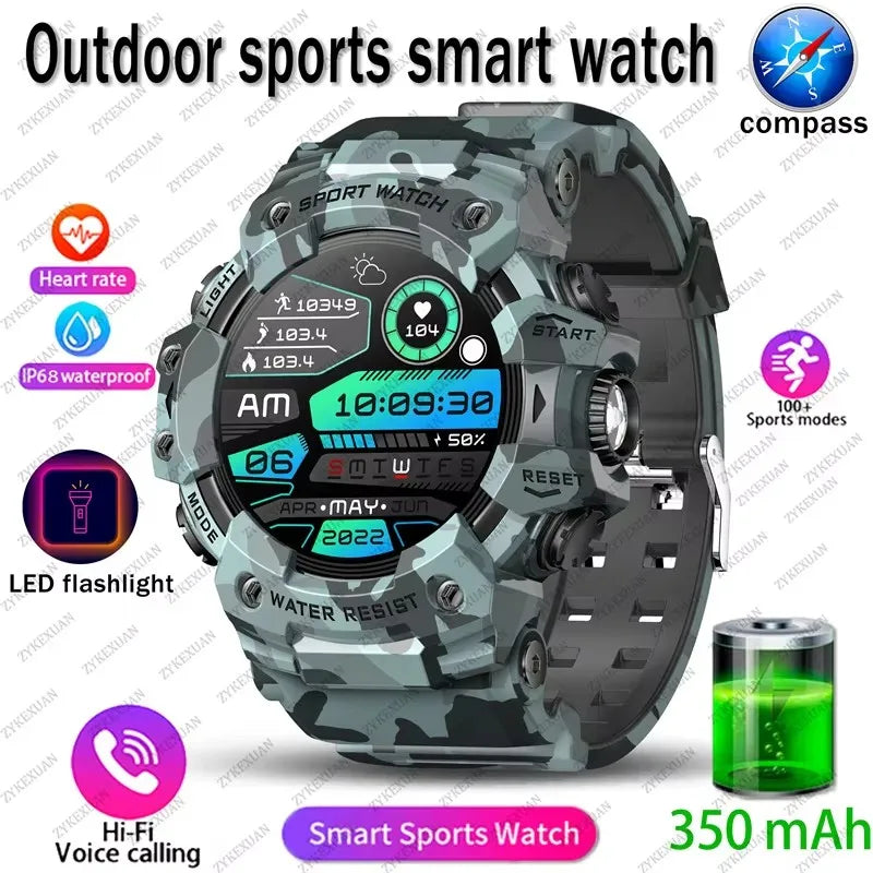 2026 Rugged Sports Smart Watch Bluetooth Calls Colorful Waterproof Military Smartwatches with Flashlight SOS COMPASS for Phone