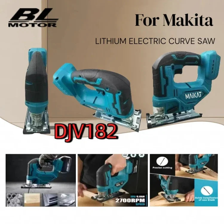 Makita DJV182 Cordless Jigsaw:18V,300W,0-2700rpm,80mm Travel,±45° Cutting,For Wood/Plastic/Metal Cutting Tasks