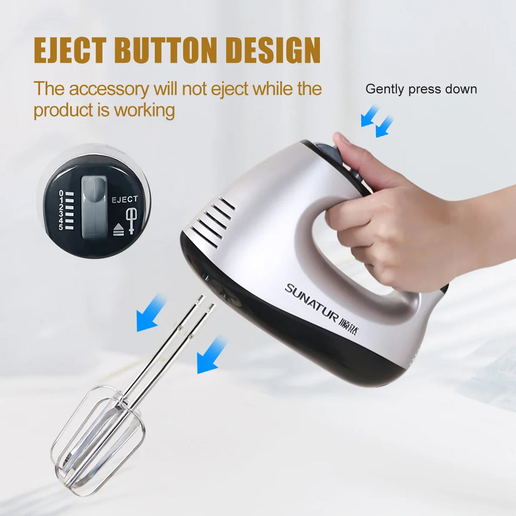 SUNATUR 300W Electric Hand Mixer - 5-Speed Egg Beater with Storage Base&Stainless Steel Attachments