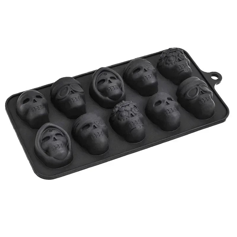 Skull Ice Cube Mold 10 Grid Reusable Silicone Ice Mold  Drinks Whiskey Cocktail Chocolate Ice Cream Kitchen Baking Making Tools