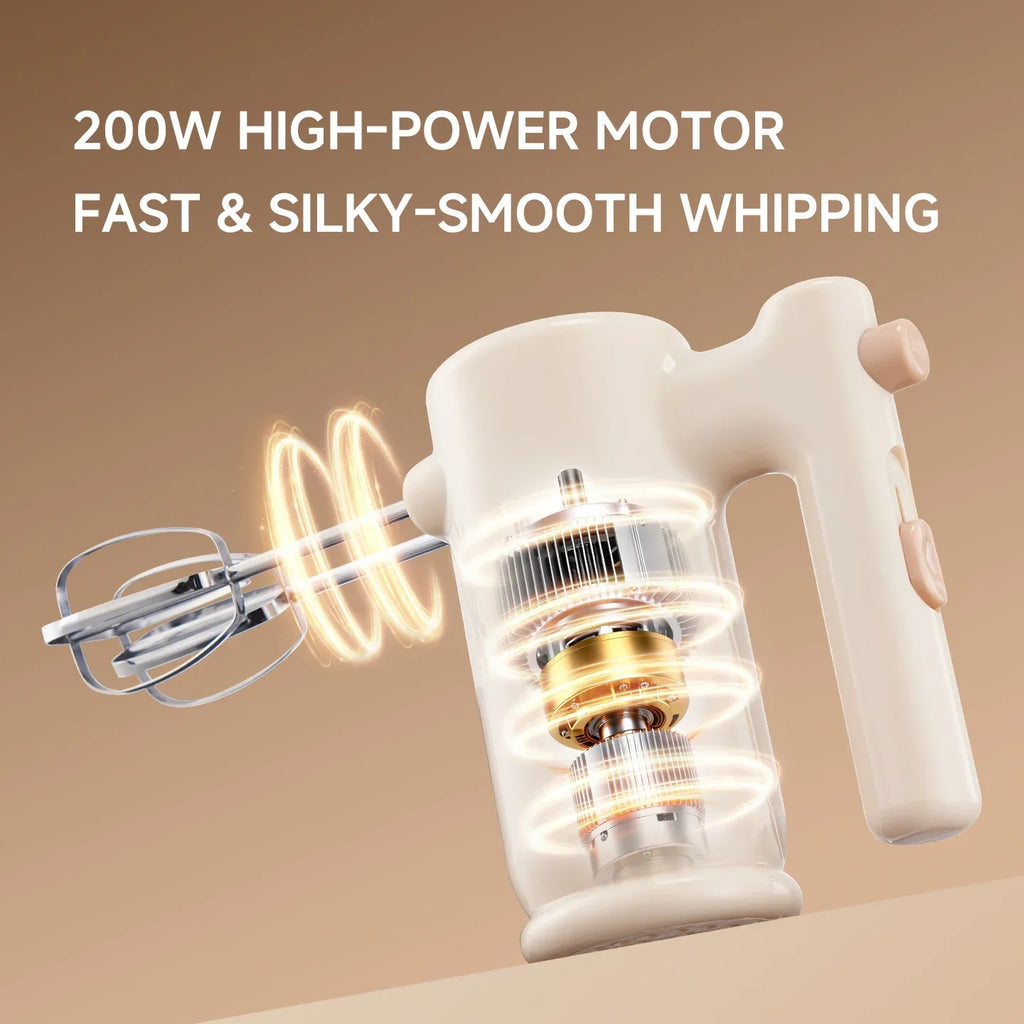 SUNATUR SR-1820A 200W 5-Speed Electric Hand Mixer, Dual Whisks 304 Attachments One-Key Eject for Home Baking