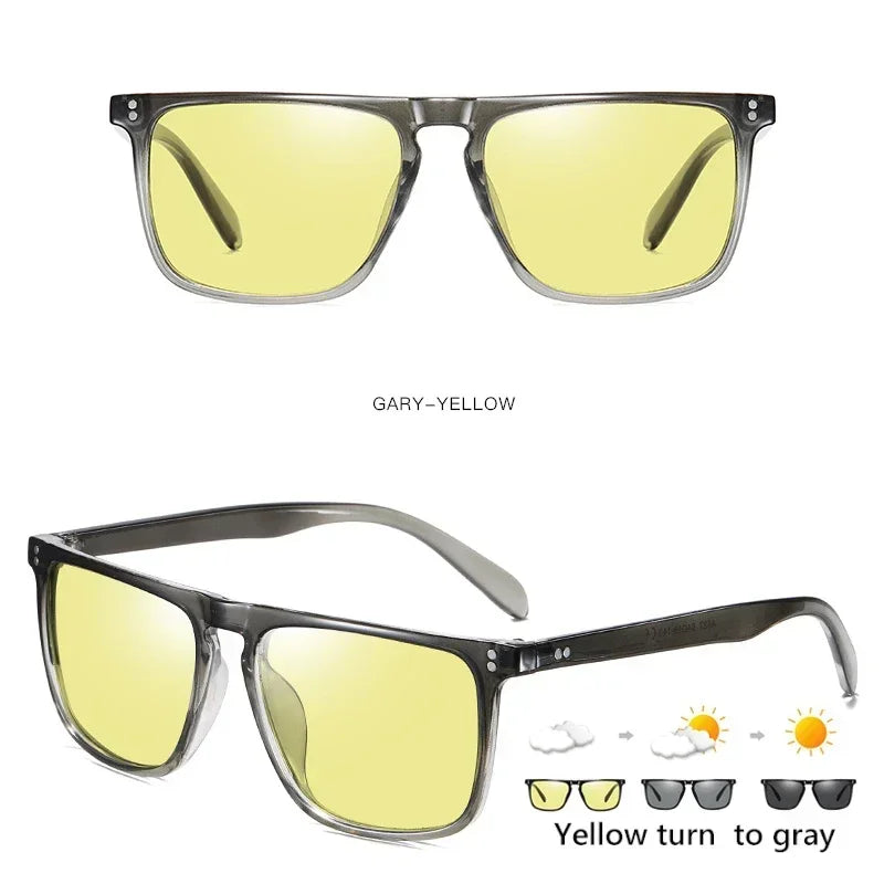 Available Trendy Flat Top Square Photochromic Glasses Stylish Sports Eyewear for Car Running Driving Vacation Travel and Fishing