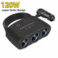 Car Cigarette Lighter Socket Splitter With Switch 128W Car Charger Splitter Multi Ports PD30W QC3.0 Fast Charger Power Adapter