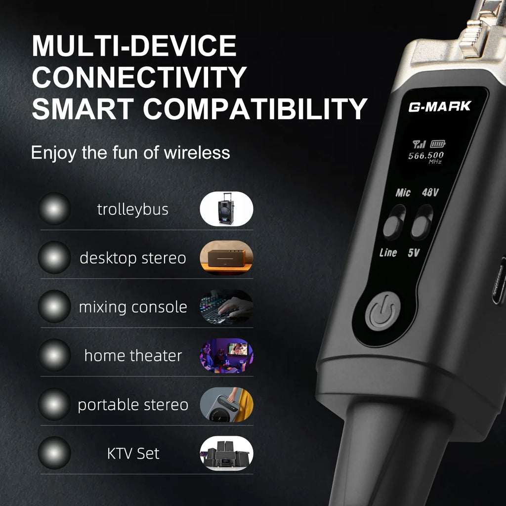 Wireless Microphone System G-MARK GX1.1 UHF XLR Adapter 16 Channels Audio Transmitter And Receiver For 48V Phantom Power Condens