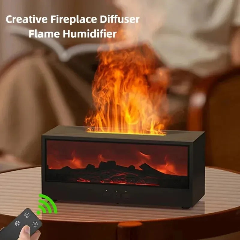Simulated 3D flame aromatherapy machine, essential oil humidifier, color atmosphere lighting with remote control, holiday gift