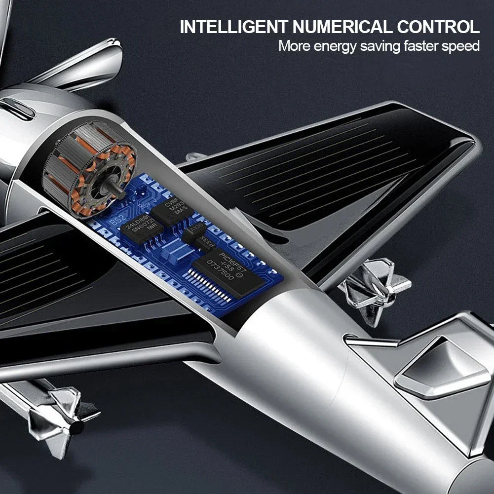 Solar-Powered Rotating Airplane Dashboard Ornament Plastic Creative Car Interior Accessory - Novelty Desktop Decoration for Car