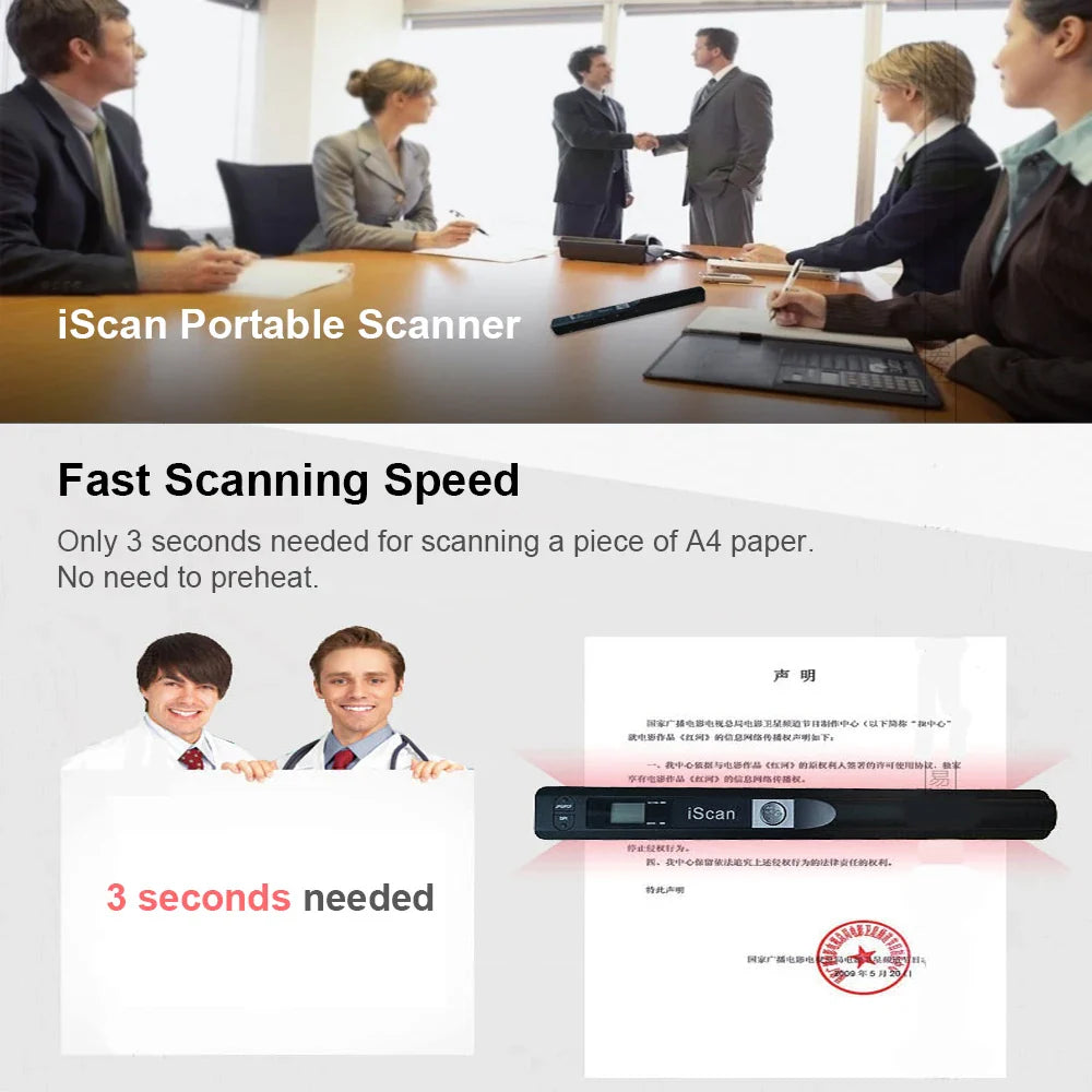Scanner Document iScan Portable Scanner Mini Handheld Document Scanner A4 Book Scanner for JPG and PDF Format 300/600/900 DPI