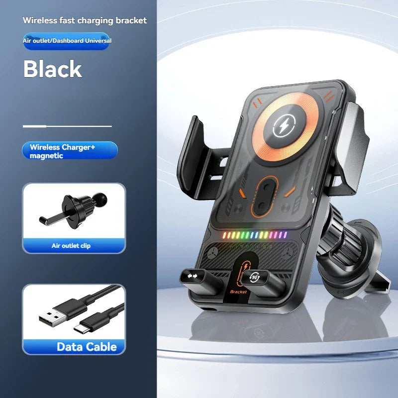 696 Car Holder With Dual Motor Electric Rotating Opening Closing Mobile Phone Holder Wireless Fast Charging Car Phone Bracket