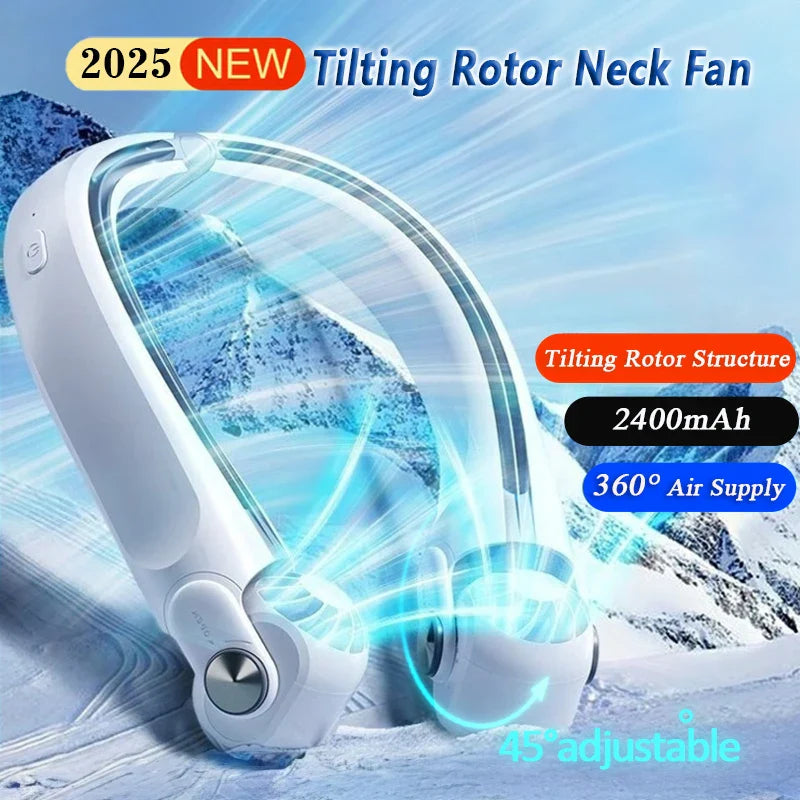 2025 New Portable Neck Fan, 360°surrounding Air Supply, 2400mAh Capacity Battery, Wearable Neck Fan Rechargeable for Outdoor Use