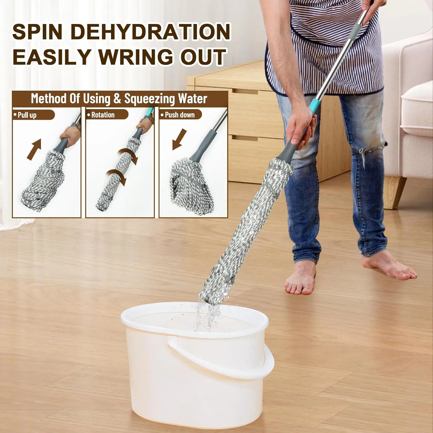 Self-Wringing Twist Mop with 52.5 Inch Handle for Hardwood, Tile & Laminate Floors