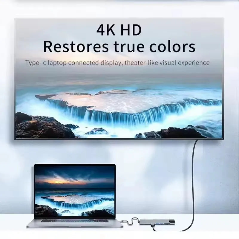 For Macbook Air M1 iPad Pro RJ45 HDMI-Compatible 8 in1 USB C HUB 3.0 Type C Splitter 4K Docking Station Laptop Adapter PD SD TF