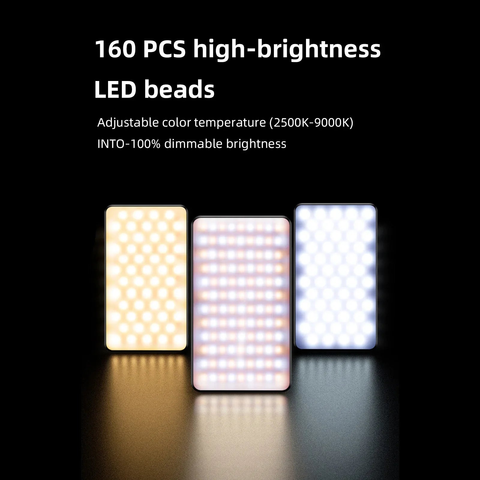 New Model 160pcs High Brightness LED 10W Mini Photography Live Fill Light 3000mAh Battery 3 Light Modes CRI95 Selfie Light 