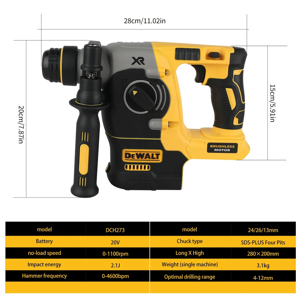 DEWALT DCH263/DCH273 rotary percussion drill 18V/20V MAX SDS brushless 1 inch PLUS L-shaped woodworking impact drill（no battery）