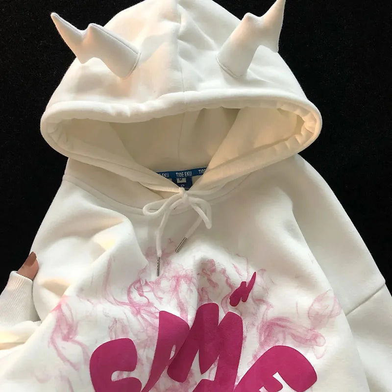 Letter Print  Hoodie Pullover Vintage Gothic Aesthetic Oversized Hooded Sweatshirt