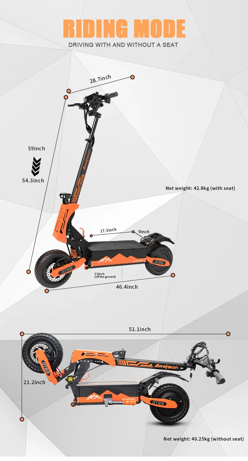 Arwibon 5600W Adult Electric Scooter Dual Motor Top Speed 46MPH,60V27AH, 11-inch Off-Road Tires Sport Folding eScooter