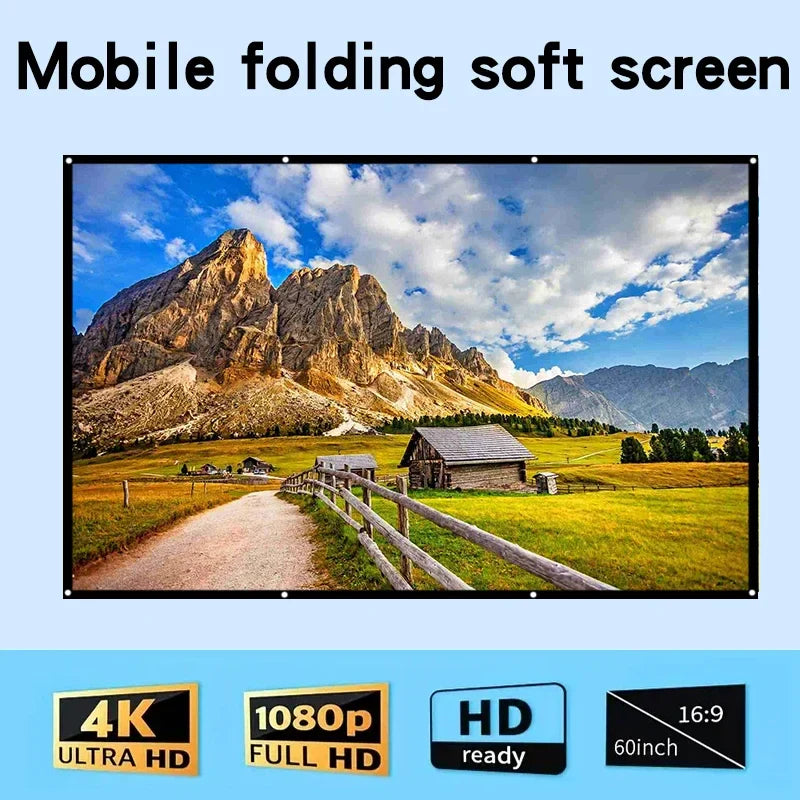 Supports double-sided projection, office gatherings, no punching installation, projection screen, 60-150 inch foldable screen