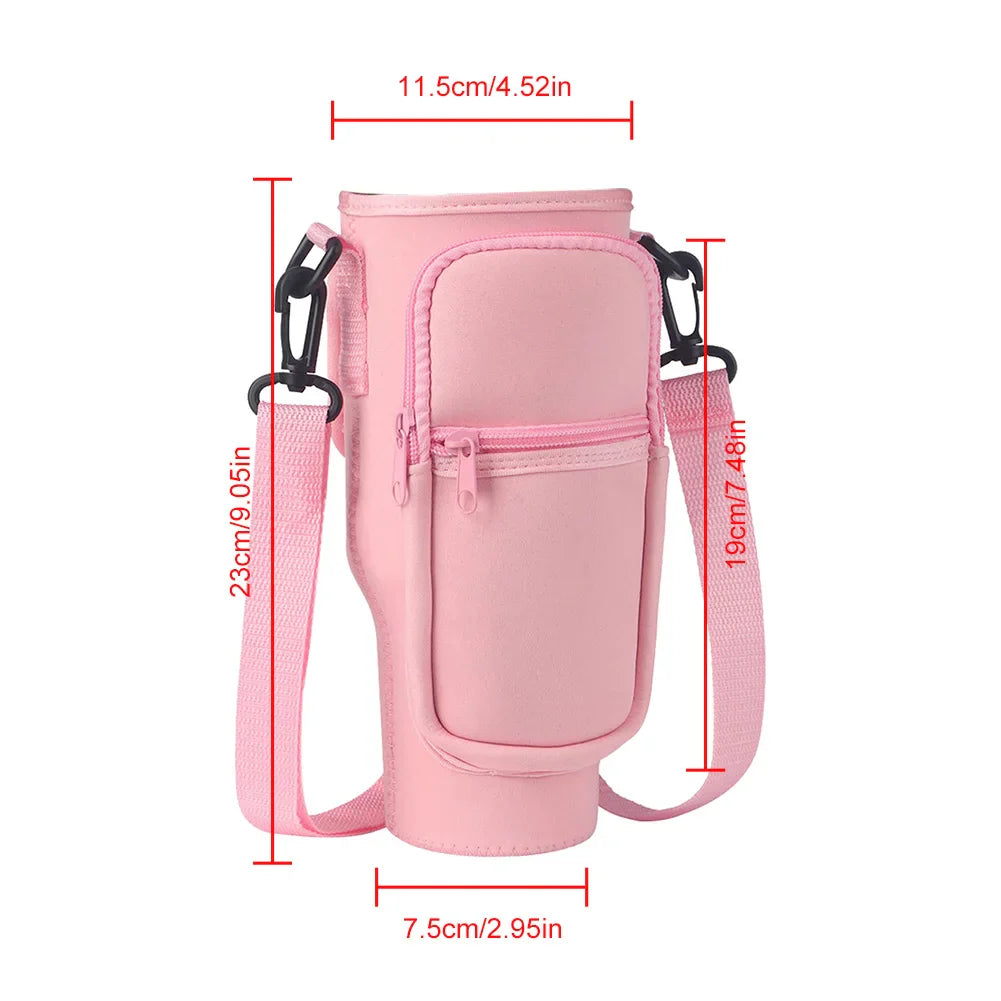40oz Neoprene Water Bottle Carrier Bag For Stanley Quencher Cup Sleeve with Adjustable Shoulder Strap Water Bottle Holder Pouch