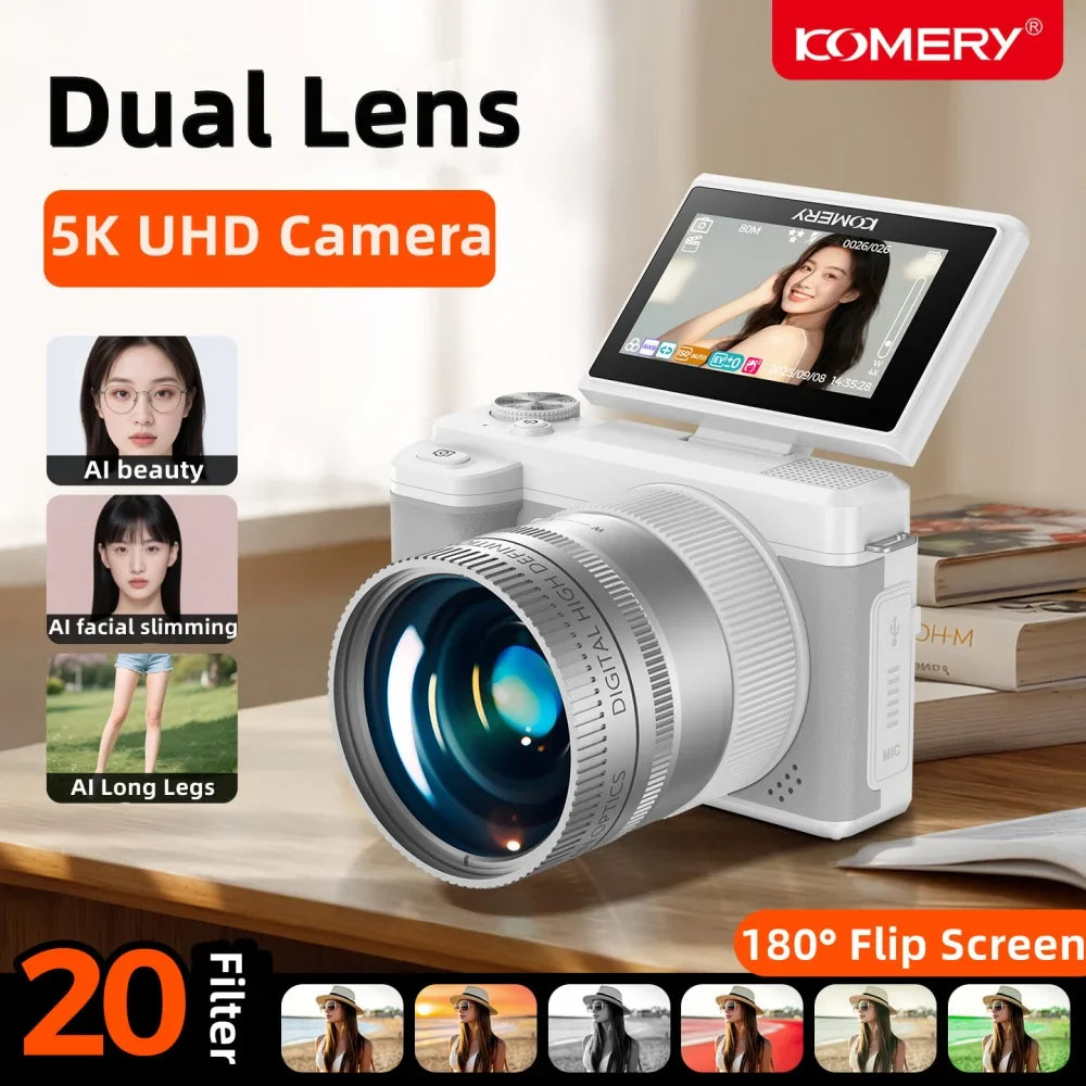 5K 80MP Digital Camera For Photography 18X AF Vlog Camcorder Livestreaming WIFI Webcam Dual Lens Selfie Camera 180° Flip Screen