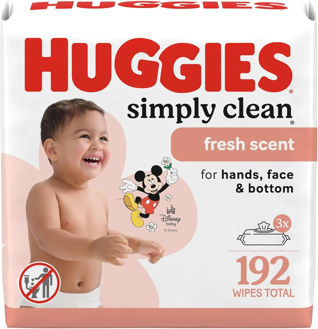 Gentle Baby Wipes, 3 Packs of 64 (192 Total), Hypoallergenic and Fresh Scented for Sensitive Skin