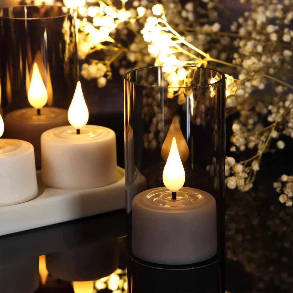 LED Candle Light Rechargeable Tea Lights Flameless Candles Led Light Timer Remote With Black Cups For Wedding Home Decor  Lamp