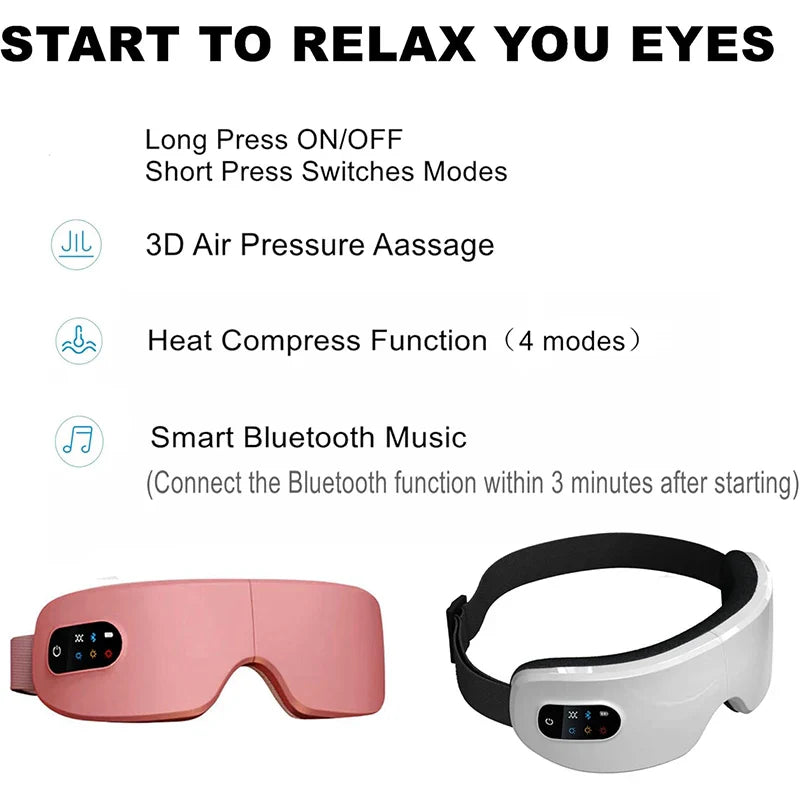 4D Eye Massager Smart Airbag Vibration Eye Care Instrument Hot Compress Bluetooth Eye Massage Glasses Fatigue Wrinkle HealthCare