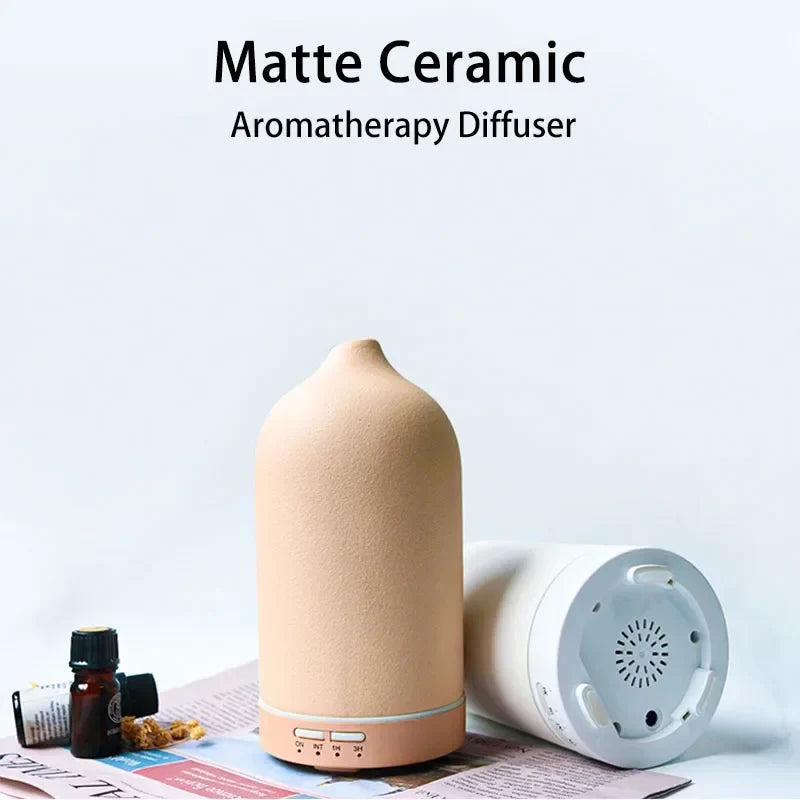 Ceramic Essential Oil Aromatherapy Diffuser Ultrasonic Air Humidifier with Timer Night Light Waterless Auto Off Cool Mist Maker