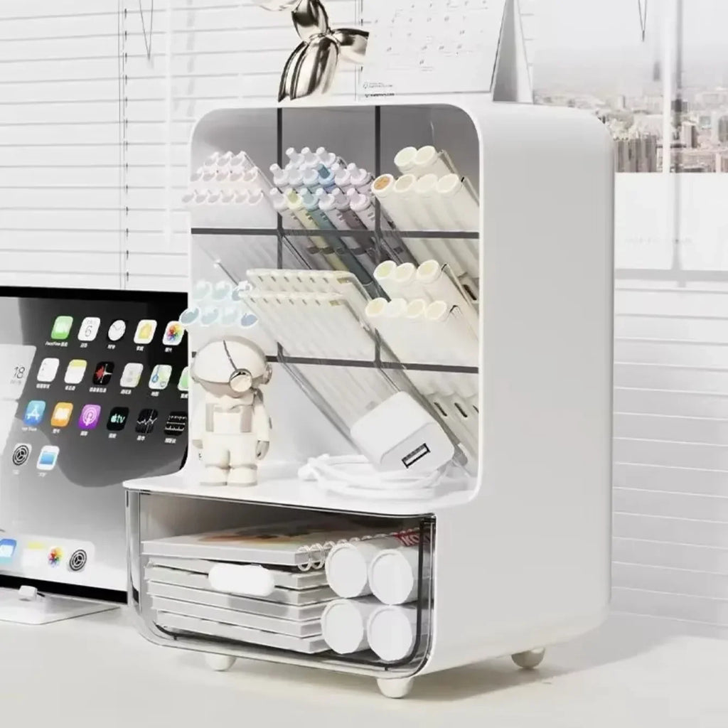 Slant plug pen holder office desk stationery desktop models organizer compartment storage capacity miscellaneous shelves