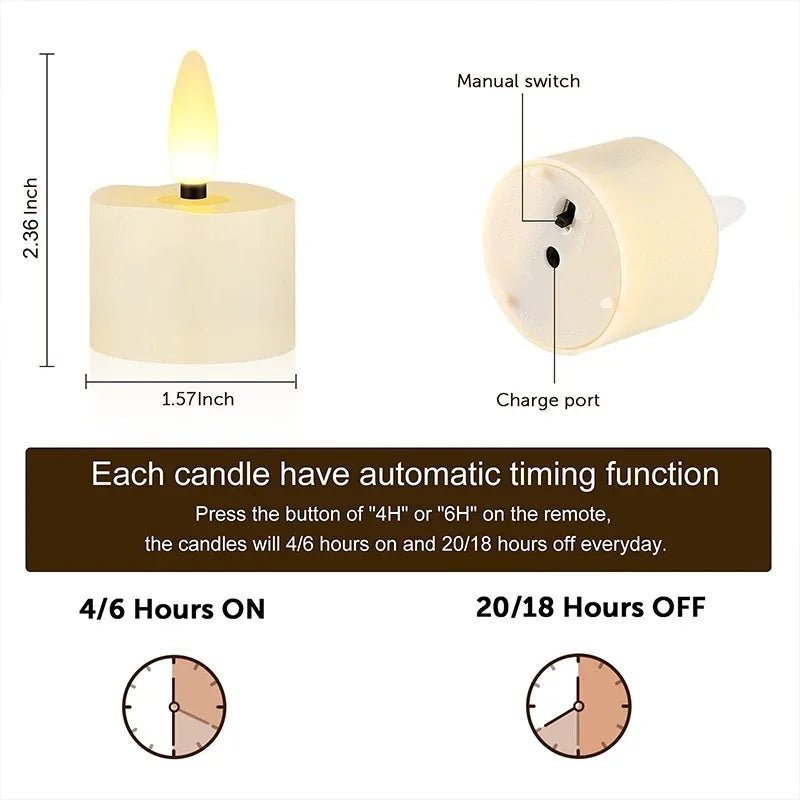 6/12/18/24pcs LED Tea Light Candles Rechargeable Flameless Candles Home Decor Flickering Electronic Candle Lamp for Home gift