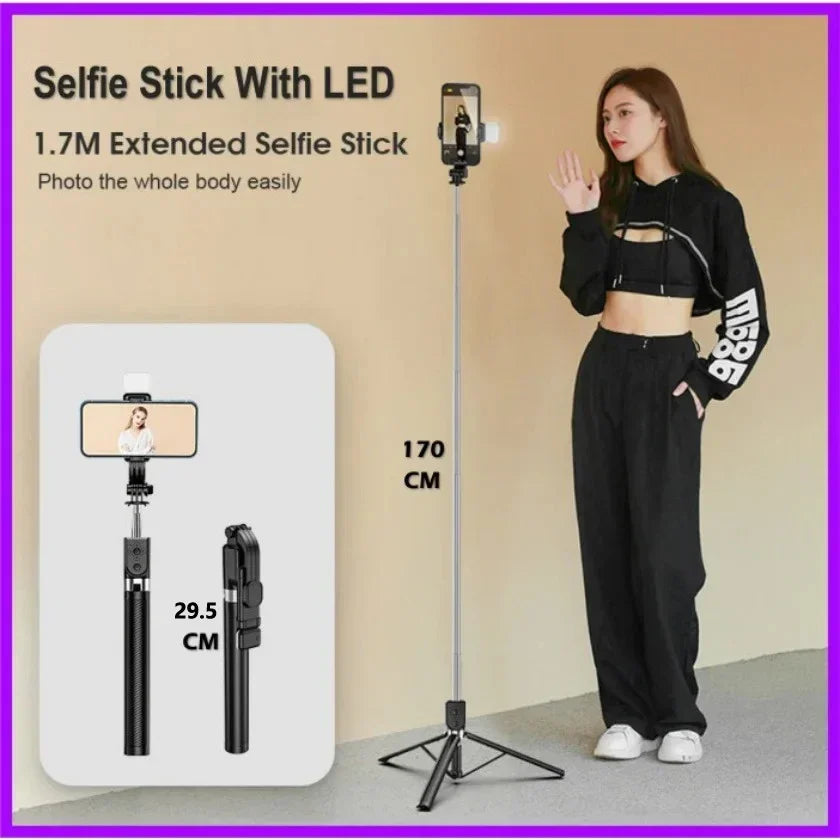 Selfie Stick 1.7 Meter Ultra Long Stretch Portable Phone Holder Bluetooth Remote With Fill light Tripod Stand For Live Broadcas