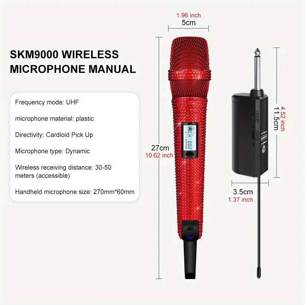 Wireless Karaoke Mic SKM9000 Custom Diamond-Encrusted  Microphone For Live Streams  Karaoke Shining Stage Essential