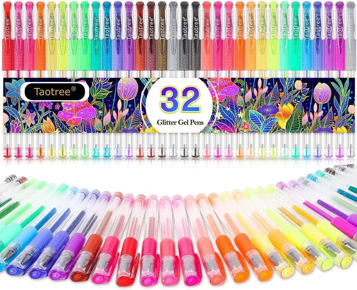 32 Colors Glitter Gel Pens Set, Fine Tip Art Markers with 40% More Ink for Adult Coloring and Drawing