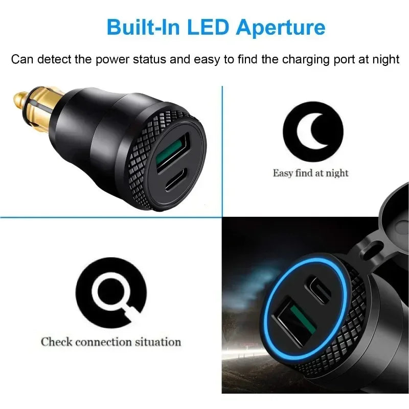 Motorcycle Waterproof Charger 30W QC3.0 USB C-type PD Power Adapter Hella DIN Plug Socket Quick Charger for BMW Ducati Triumph