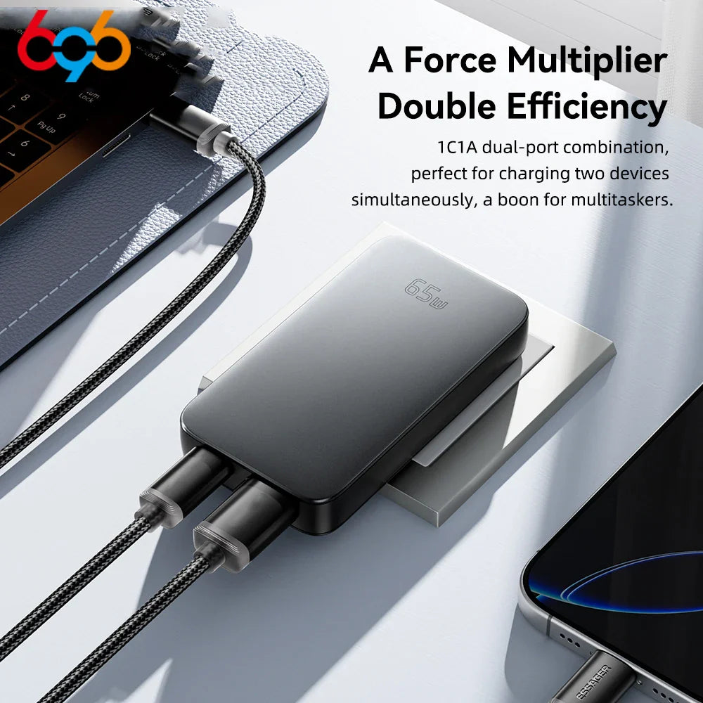 65W GaN Charger Ultra Thin Quick Charge 4.0 PD3.0 PPS Portable USB Type C Charger For Macbook Laptop For iPhone 16 15 14 13