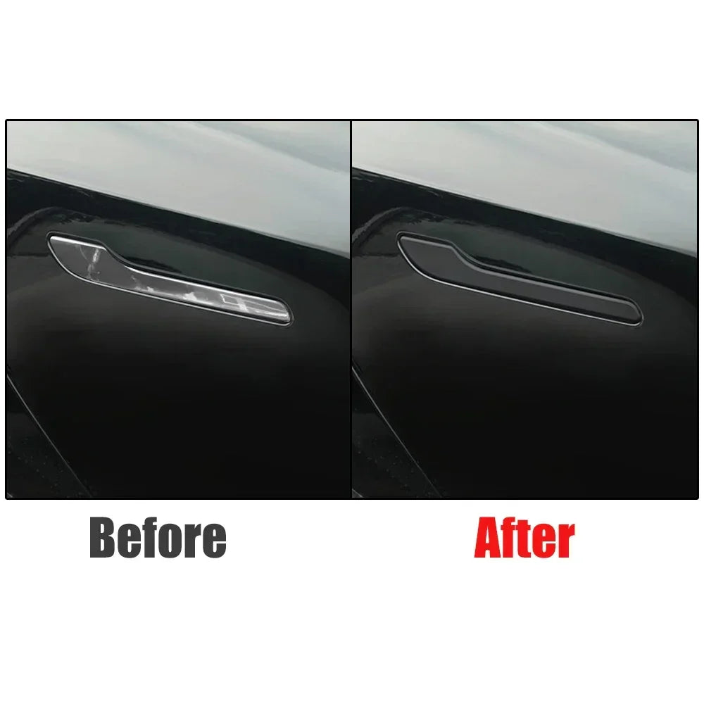 4pcs Set of Black Carbon Fiber Door Handle Covers for Tesla Model 3 & Y - Scratch-Resistant  Tape Polished Finish Amagi