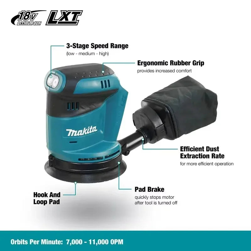 Makita DBO180Z 18V Brushless Cordless Rechargeable Disc Random Orbital Sander Woodworking Sanding Putty Polishing Bare Tool