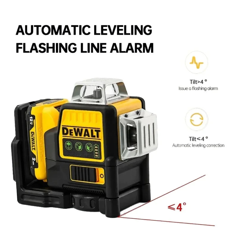 DEWALT DW089LG 3-Sided 360-Degree Vertical Laser Level with 12V Lithium Battery 12 Lines Green Light Horizontal Level Meter for