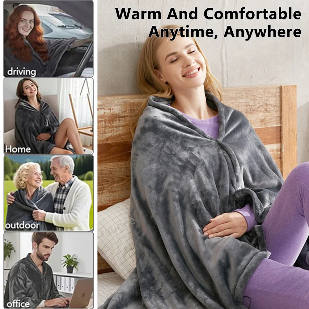 Electric Blanket USB Portable Body Warmer with 3 Temp Settings Heating Thermal Shawl for Home Office Electric Warmer Blanket