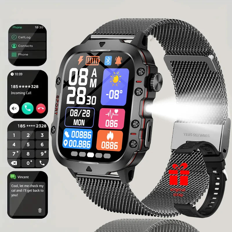 2026 New Hot GPS Sports Men Smartwatch Men 1.81-Inch HD Bluetooth Call Waterproof LED Flashlight Stainless Military Smart Watch