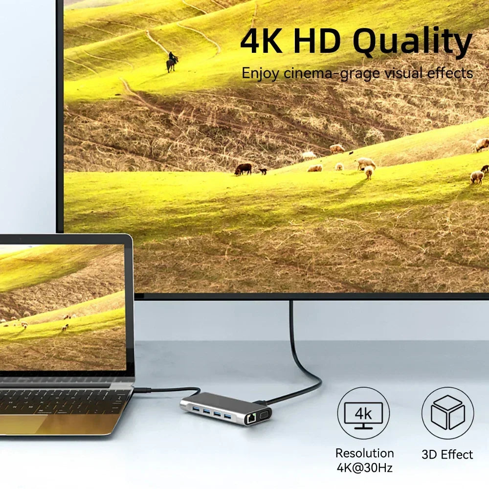 4K 30Hz USB C Docking Station Type C to HDMI-compatible VGA RJ45 Adapter USB 3.0 HUB Splitter For Laptop Macbook Air M1 iPad Pro