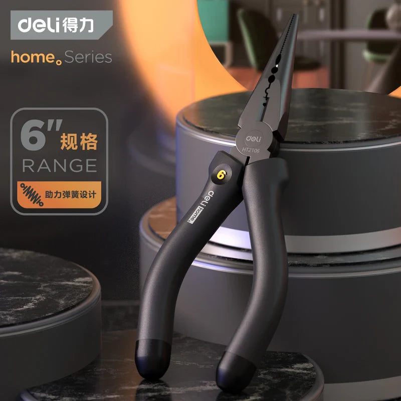 Deli pointed nose pliers 6-inch steel wire pliers multifunctional eccentric labor-saving household manual wire stripping pliers