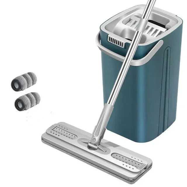 Juego De Fregona Y Cubo De Piso Plano, Herramienta De Limpieza De Cocina, Microfibra, Escurrible, Mágico, Escalable, Sin Marca D