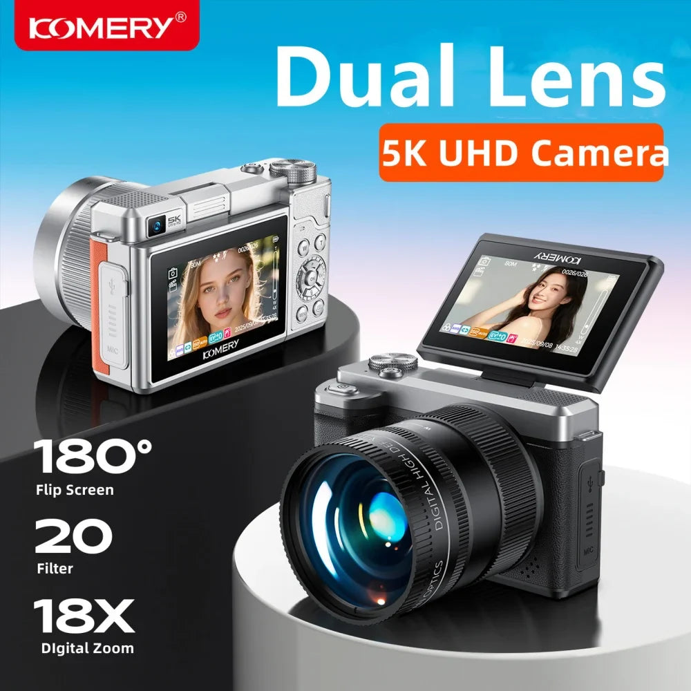 5K 80MP Digital Camera For Photography 18X AF Vlog Camcorder Livestreaming WIFI Webcam Dual Lens Selfie Camera 180° Flip Screen