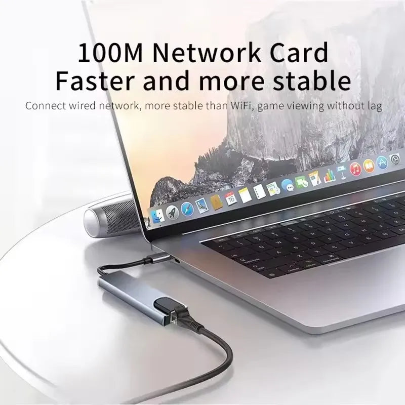 For Macbook Air M1 iPad Pro RJ45 HDMI-Compatible 8 in1 USB C HUB 3.0 Type C Splitter 4K Docking Station Laptop Adapter PD SD TF