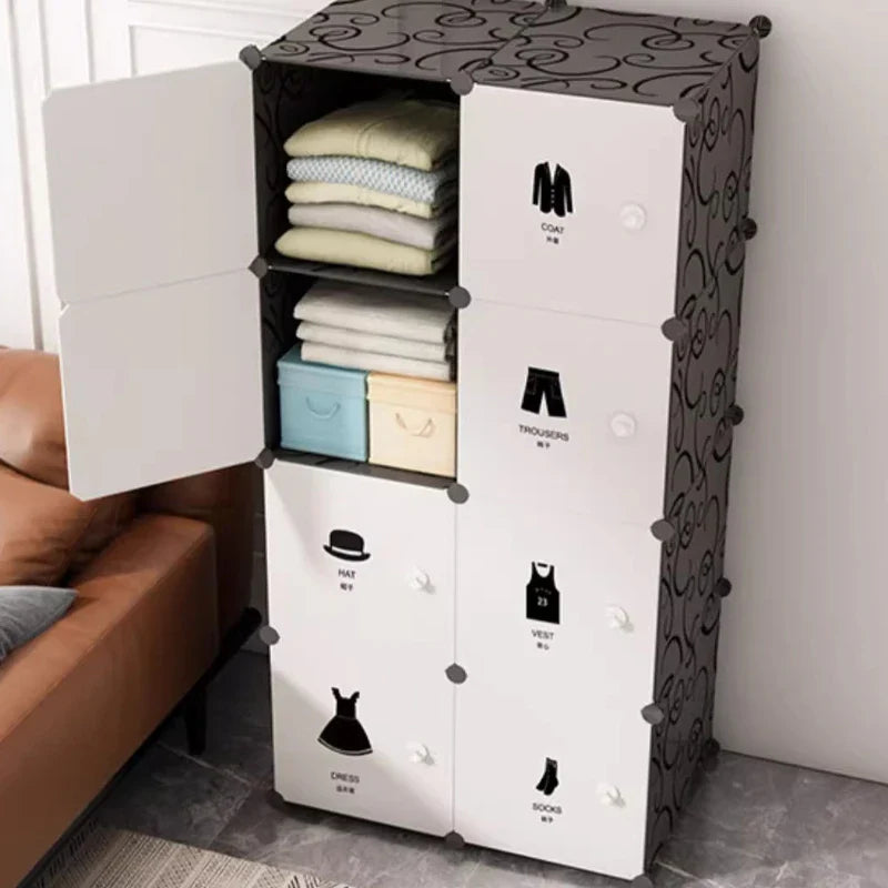 Portable Plastic Folding Wardrobe Closet Sturdy Durable Easy Assembly Clothes Storage Cabinet Bedroom Dorm Apartment Rental
