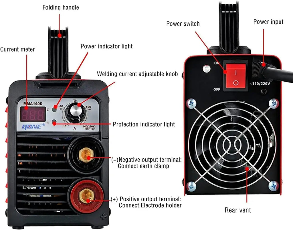 140Amp IGBT Inverter Welder Machine, 110V/220V Digital Display with Hot Start & Anti-Stick for 1/16"-1/8" Rods