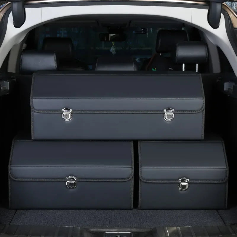 Car Trunk Organizer Organizers And Storage Suv Faux Leather Foldable Trunk Multi-Compartment Adjustable Auto Grocery Storage Box