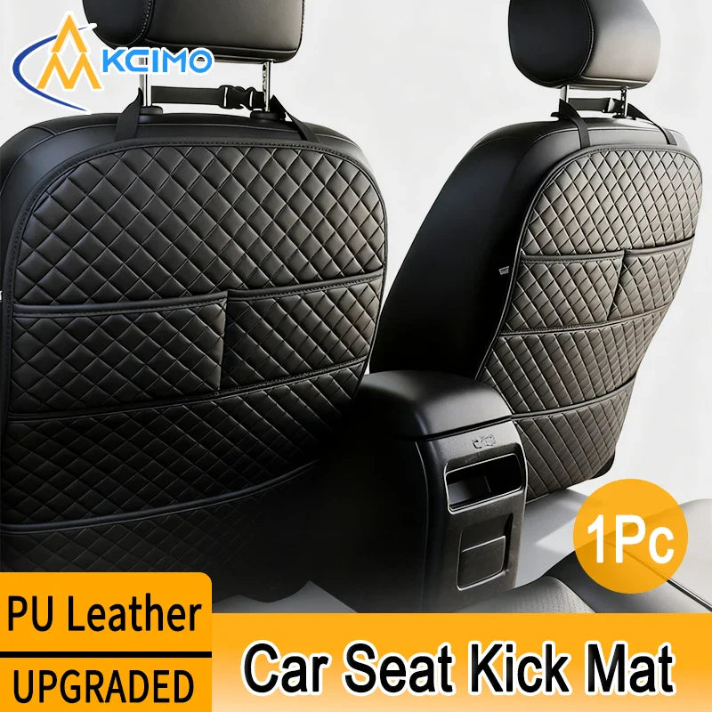 Universal Car Anti Kicks Pad With Organizer Pocket Leather Seat Back PU Leather Protector Cover Waterproof Child Kick Mats