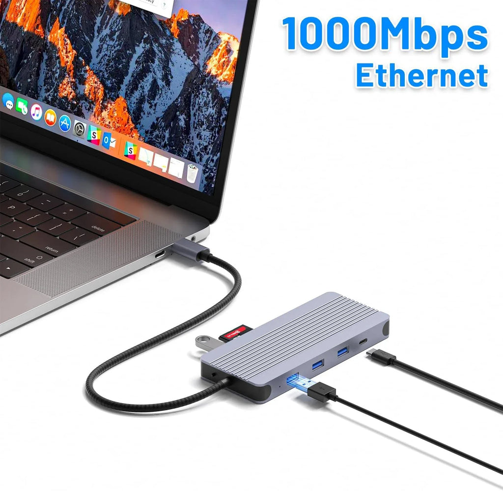 12-IN-1 USB Hub Hard Disk Enclosure Docking Statio M.2 NVMe SATA SSD Dual Protocol Type C 10Gbps 4K60Hz Adapter For Macbook Pro
