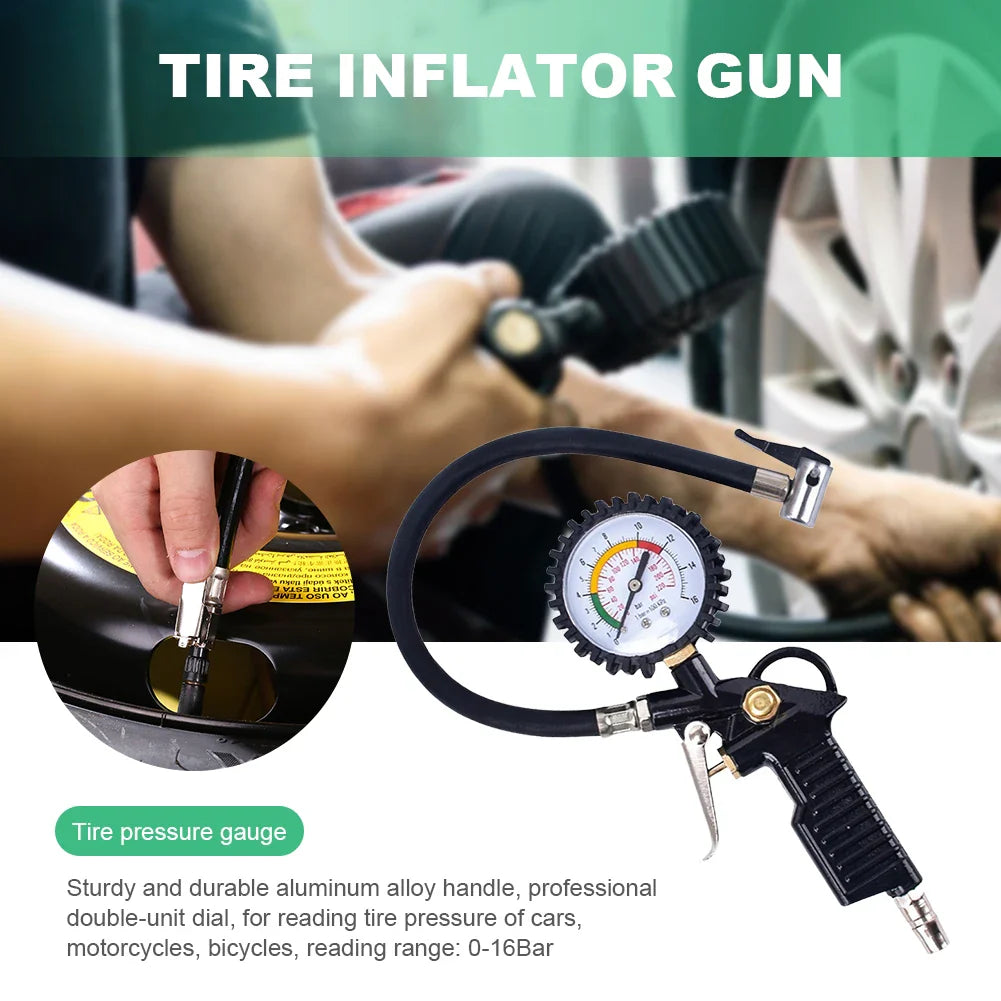Auto Tire Pressure Inflator Gauge 220PSI Car Tire Inflator Gun for Motorcycle Tyre Pressure Meter for Bicycle Tyre Repair Tools