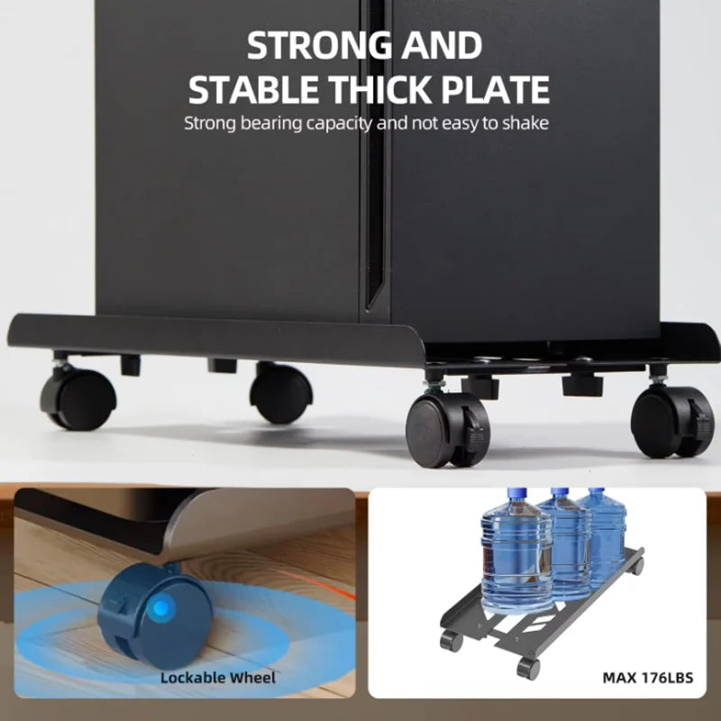 Mobile CPU Stand, Steel PC Tower Stand CPU Holder with Rolling Caster Wheels, Computer Tower Stand Fits Most PC for Home Office